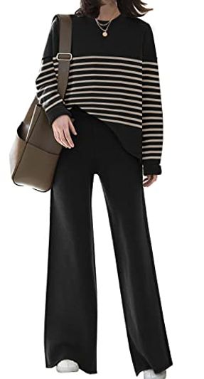 ETCYY 2-Piece Knit Lounge Set, Sweater & Wide-Leg Pants