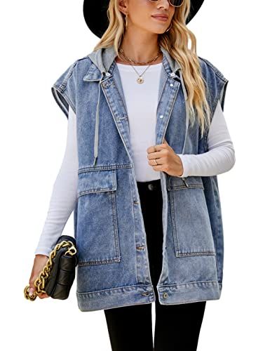 Zontroldy Oversized Hooded Denim Vest, Blue