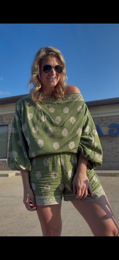 CHICME Women's 2 Piece Lantern Sleeve Beach Summer Set