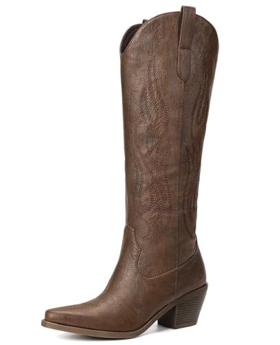 Pasuot Western Knee High Cowgirl Boots, Bronze
