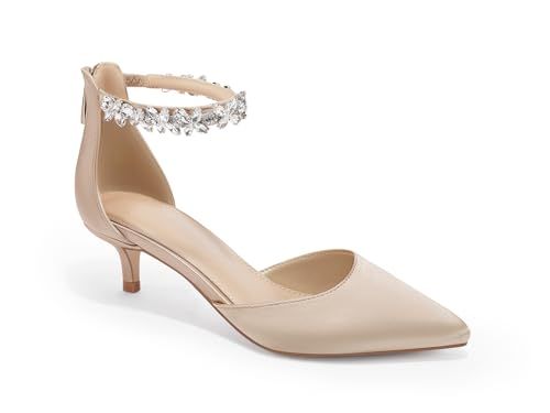 Guayonng Rhinestone Kitten Heel Pointed-Toe Pumps