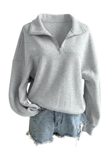 SHEWIN Quarter Zip Mock Neck Pullover Sweatshirt, Gray, X-Large