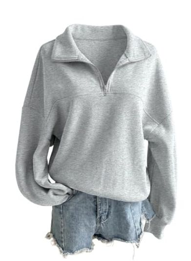 SHEWIN Quarter Zip Mock Neck Pullover Sweatshirt, Gray, X-Large