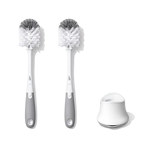 OXO Tot Bottle Brush with Nipple Cleaner and Stand, Gray, 2-Pack