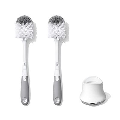 OXO Tot Bottle Brush with Nipple Cleaner and Stand, Gray, 2-Pack