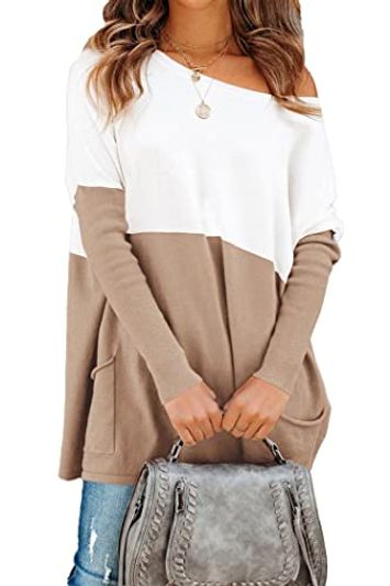 PRETTYGARDEN Off-Shoulder Color-Block Sweater