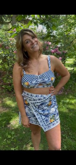 FLAXMAKER High Waist Lemon Print Bikini Set with Skirt