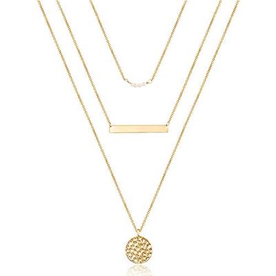 Dainty Layered Simulated Pearl Bar Pendant Necklace