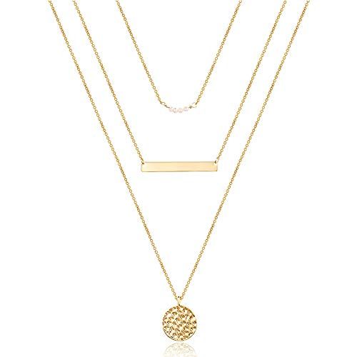 Dainty Layered Simulated Pearl Bar Pendant Necklace