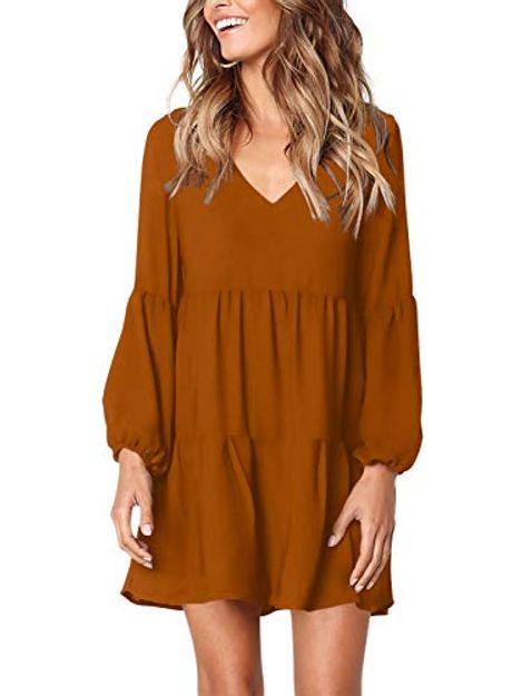 Amoretu V-Neck Swing Tunic Dress, Brown