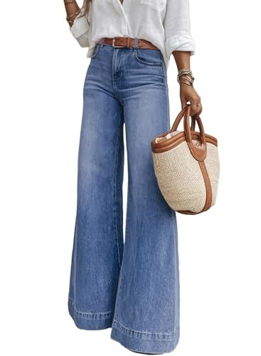 SHEWIN High Waisted Wide Leg Flare Jeans, Dusk Blue, Size 4