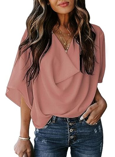Dokotoo Short-Sleeve Wrap-Front V-Neck Chiffon Blouse