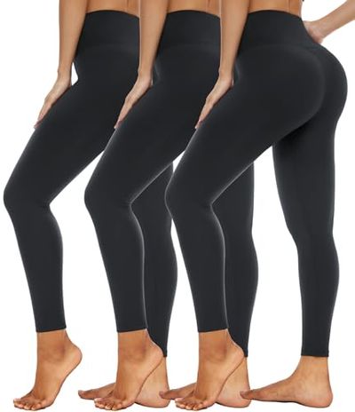 High Waisted Tummy Control Leggings, 3-Pack Black