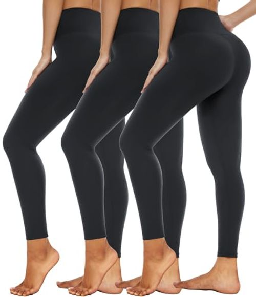 High Waisted Tummy Control Leggings, 3-Pack Black
