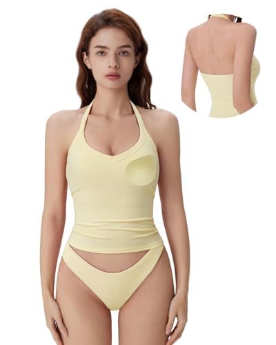 SUUKSESS Halter Tank Top with Built-In Bra