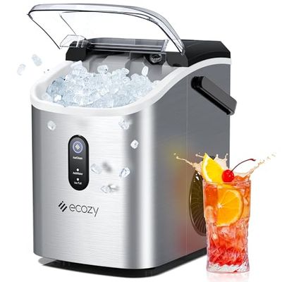 ecozy Nugget Ice Maker Countertop, Stainless Steel