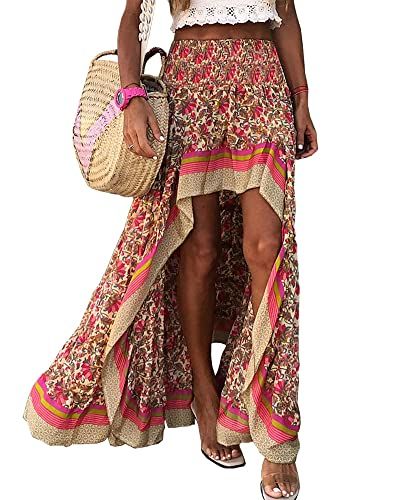BTFBM Boho Floral Ruffle High-Low Maxi Skirt
