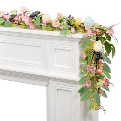 Amazqi 6ft Lighted Easter Garland with Artificial Eggs and Pip Berries