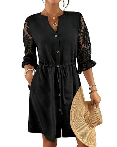 Bsubseach Button-Down Swimsuit Cover-Up Beach Shirt Dress