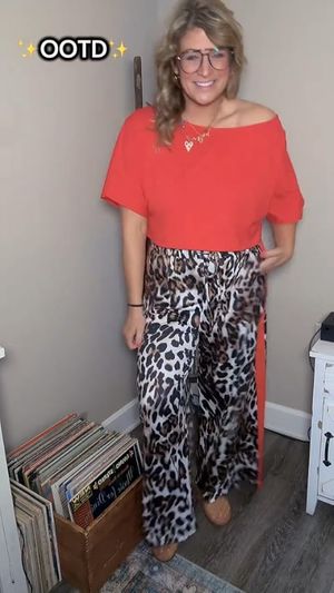 Rapbin Leopard Print High Waist Wide Leg Palazzo Pants