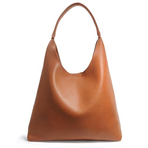 HOXIS Soft Vegan Leather Slouchy Hobo Bag, Orange-Brown
