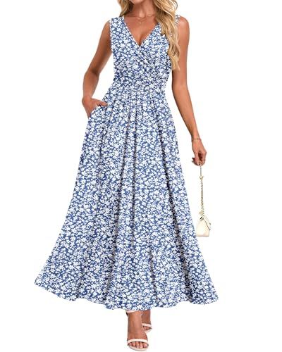AUSELILY Floral V-Neck Smocked Tiered Maxi Dress