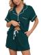 FENNAT 2-Piece Button-Down Pajama Set with Shorts, Green