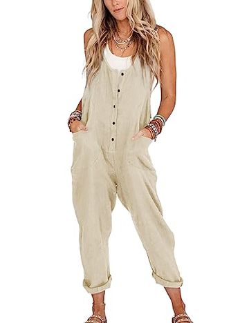 Yeokou Women's Linen Cotton Overalls Jumpsuit