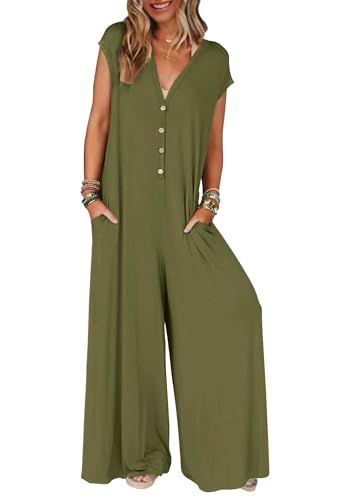 MEROKEETY Deep V-Neck Wide-Leg Cap-Sleeve Jumpsuit