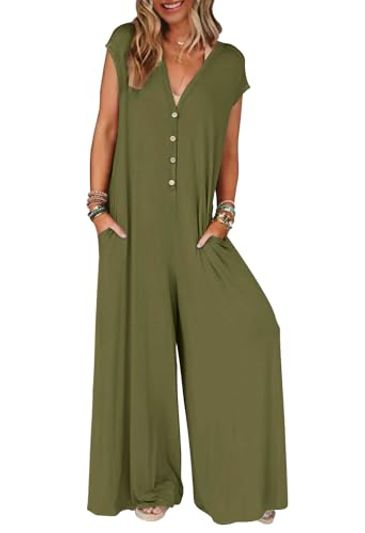 MEROKEETY Deep V-Neck Wide-Leg Cap-Sleeve Jumpsuit