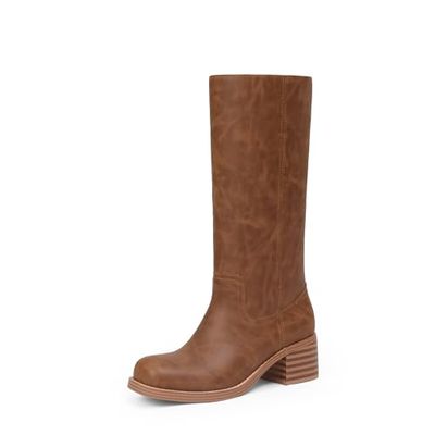 Adolilove Chunky Block Heel Mid-Calf Boots