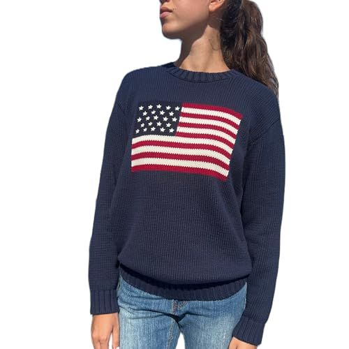 American Flag Knit Pullover Sweater Long Sleeve