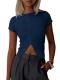 Imily Bela Ribbed Button-Trim Short Sleeve Top