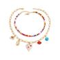 DIOWUS Layered Necklaces For Women, Boho Colorful Beaded Rainbow Shell Turquoise Evil Eye Heart Pendant Necklace Dainty Statement Summer Jewelry Gifts (Layered Evil Eye)