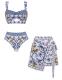 FLAXMAKER High Waist Lemon Print Bikini Set with Skirt