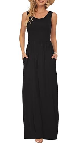 AUSELILY Sleeveless Maxi Dress with Pockets, Black