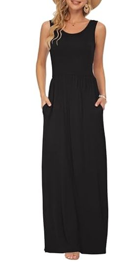 AUSELILY Sleeveless Maxi Dress with Pockets, Black
