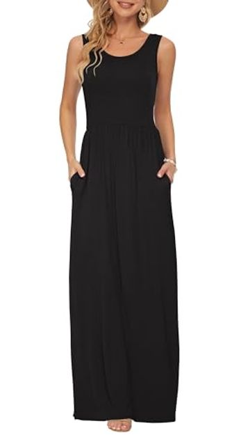 AUSELILY Sleeveless Maxi Dress with Pockets, Black