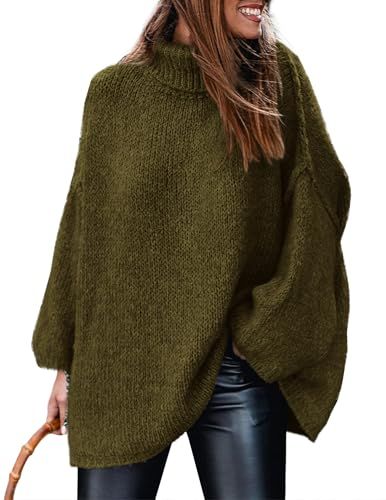 PRETTYGARDEN Turtleneck Chunky Knit Sweater, Army Green