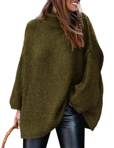 PRETTYGARDEN Turtleneck Chunky Knit Sweater, Army Green