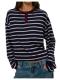OYOANGLE Women's Striped Oversized Henley Top