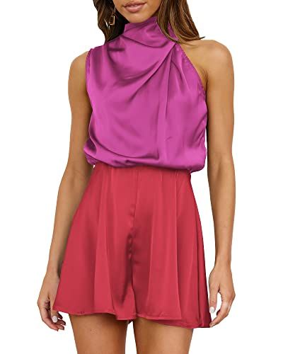 BTFBM Satin Mock-Neck Sleeveless Romper with Shorts