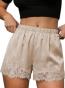 EVALESS Satin Lace Pajama Shorts, Oatmeal, XL