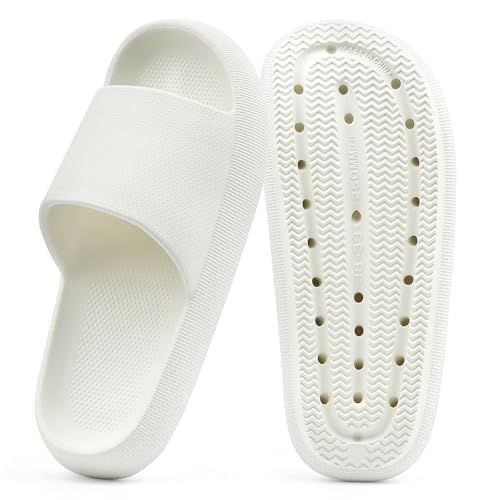 JENN ARDOR Beige Pillow Slides, Non-Slip Cloud Sandals