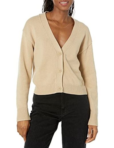 Amazon Essentials V-Neck Cropped Cardigan, Tan