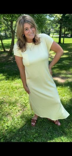 AUSELILY Wrinkle-Free Maxi Sundress Short Sleeve Light Pink
