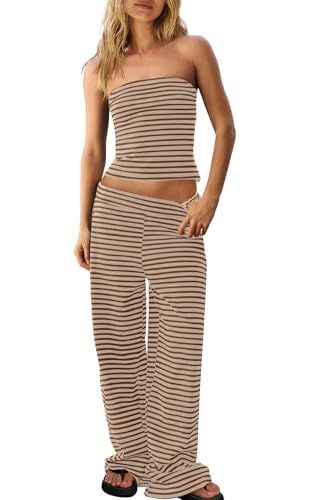 Panadila Striped Tube Top & Pants Two-Piece Set