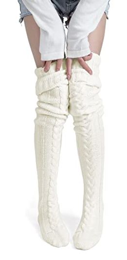 Pcavin Cable-Knit Thigh-High Boot Socks