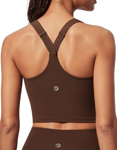 IUGA Longline Workout Tank with Built-In Bra, Brown