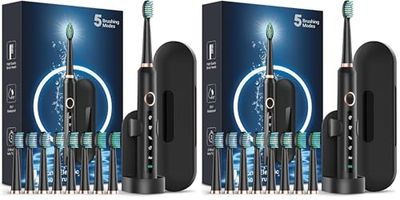 Rtauys Sonic Electric Toothbrush with 8 Brush Heads & Travel Case (Pack of 2)